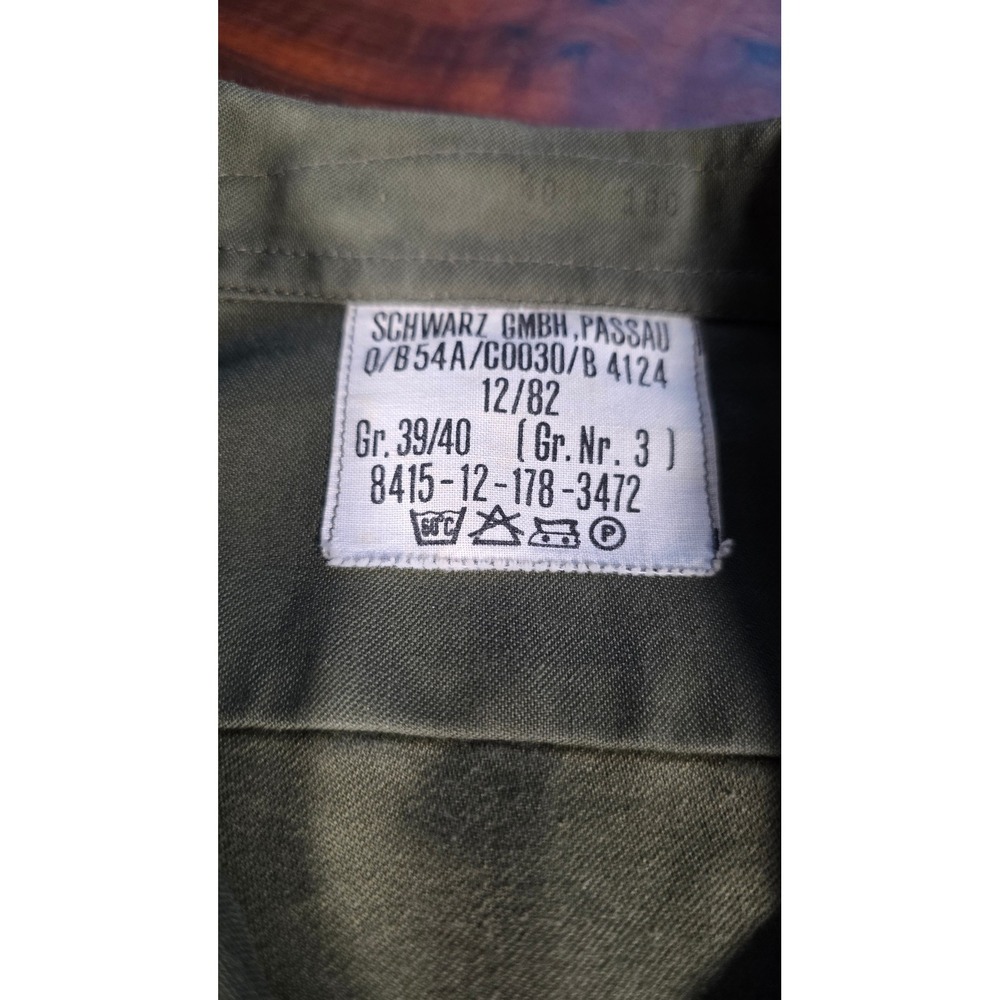 Vintage 1982 German Military Field Shirt Olive Drab Schwarz GMBH Passau Gr 39/40 - Picture 2 of 8